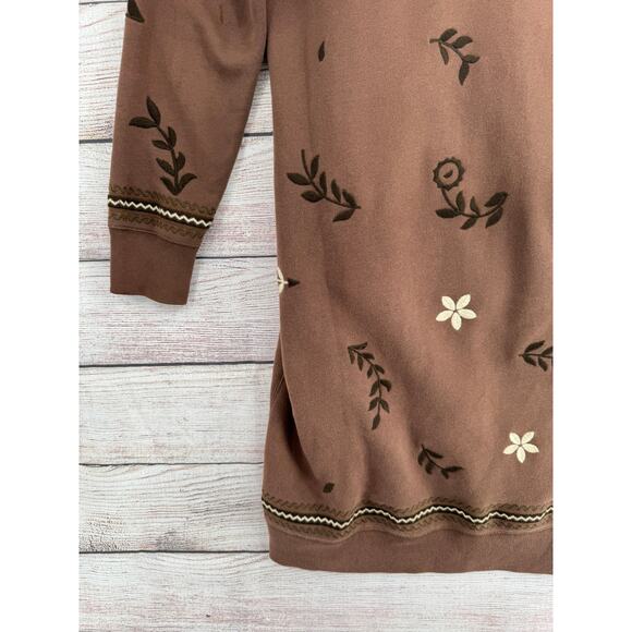 Lucky Brand Embroidered Faux Fur Trim Hoodie Duster Dress Womens Small Brown - Picture 7 of 12